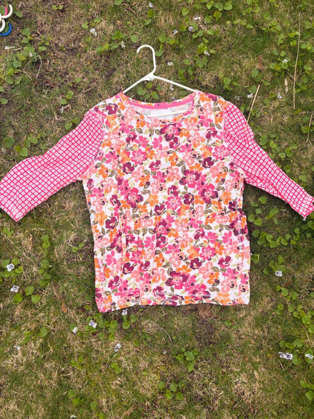 Girls' Floral Long-Sleeve Tee in Pink Mix